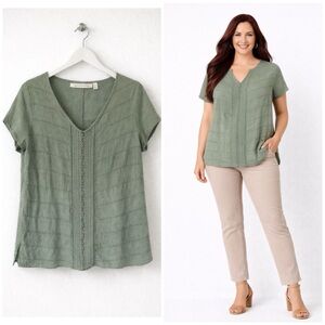 Soft Surroundings Sage Green Short Sleeve V-neck Blouse Size XS
